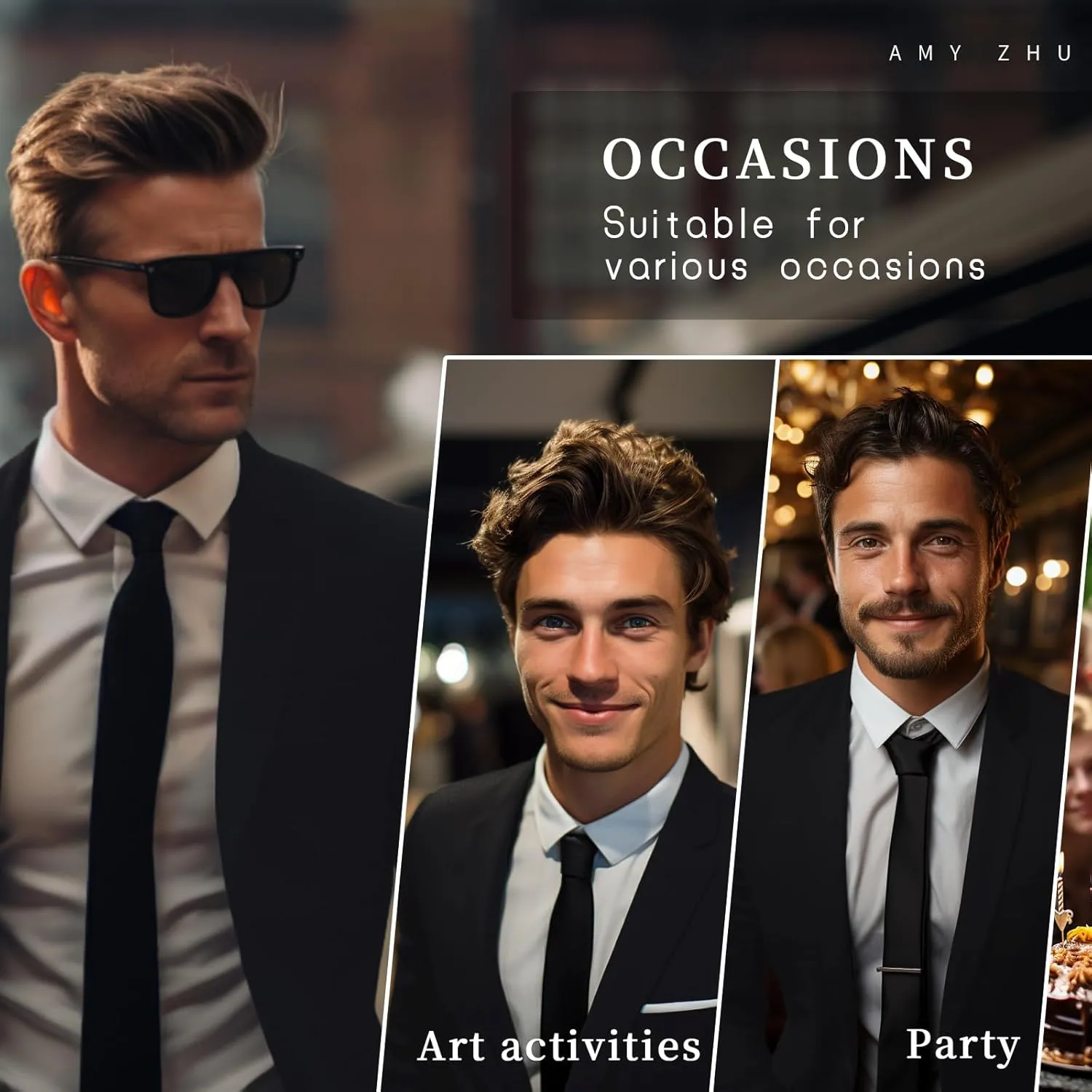 AMY ZHU Men's 3 Piece Suit Classic Fit Suit Set Blazer Suit Jacket Hidden Expandable Waist Pants