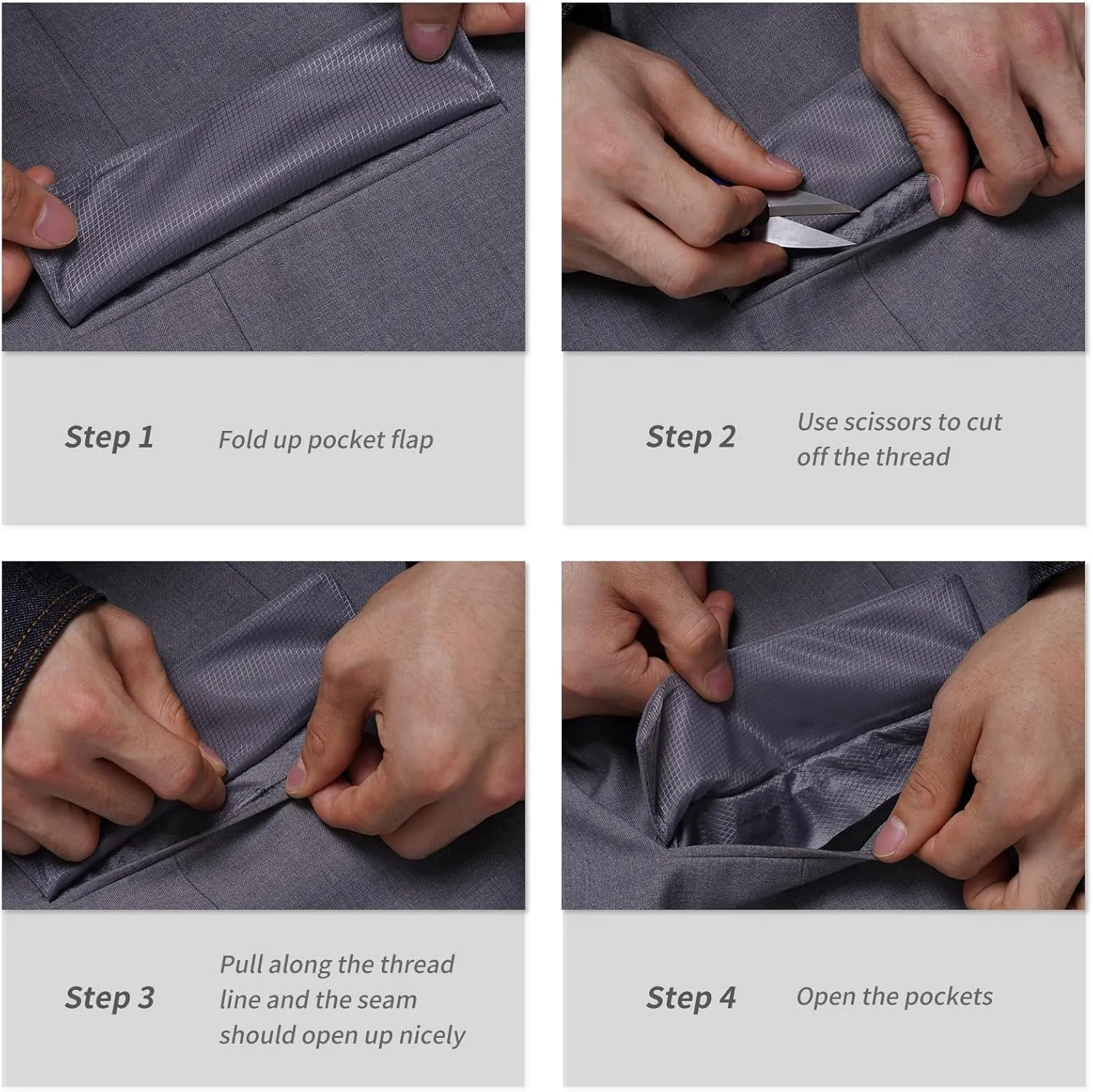 AMY ZHU Men's 3 Piece Suit Classic Fit Suit Set Blazer Suit Jacket Hidden Expandable Waist Pants