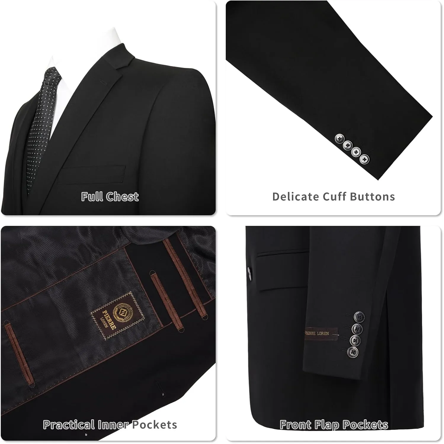 AMY ZHU Men's 3 Piece Suit Classic Fit Suit Set Blazer Suit Jacket Hidden Expandable Waist Pants