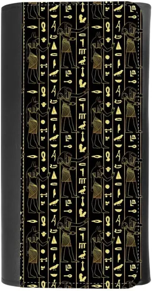 (Ancient Egyptian Hieroglyphs) women's Patterned Leather Buckle Trifold Wallet Bag Pouch Holster With Credit Card Holder insurance for smartphones