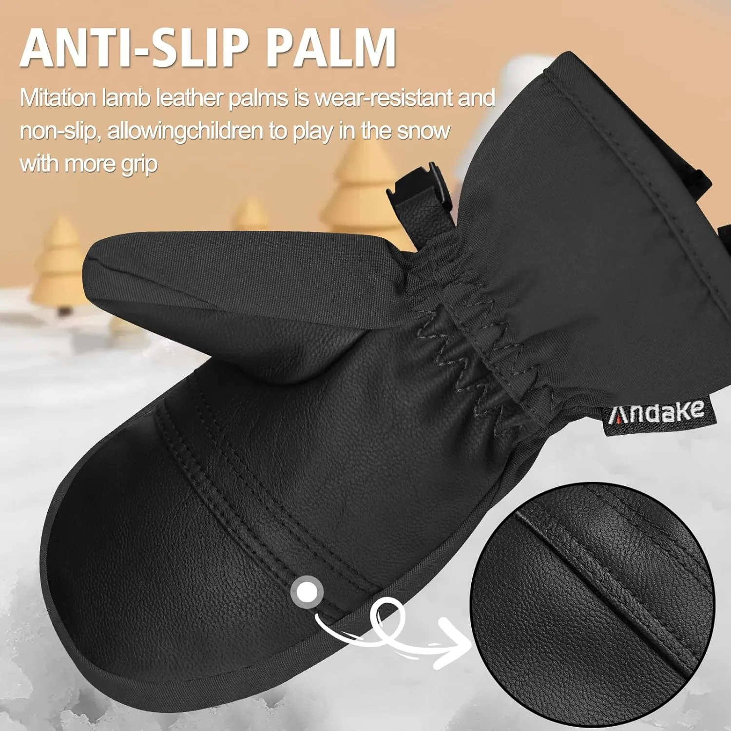 Andake Kids Ski Mittens Gloves Waterproof&Breathable Winter Warm Snow Gloves for Ages 1-10 Toddler Baby Girls and Boys