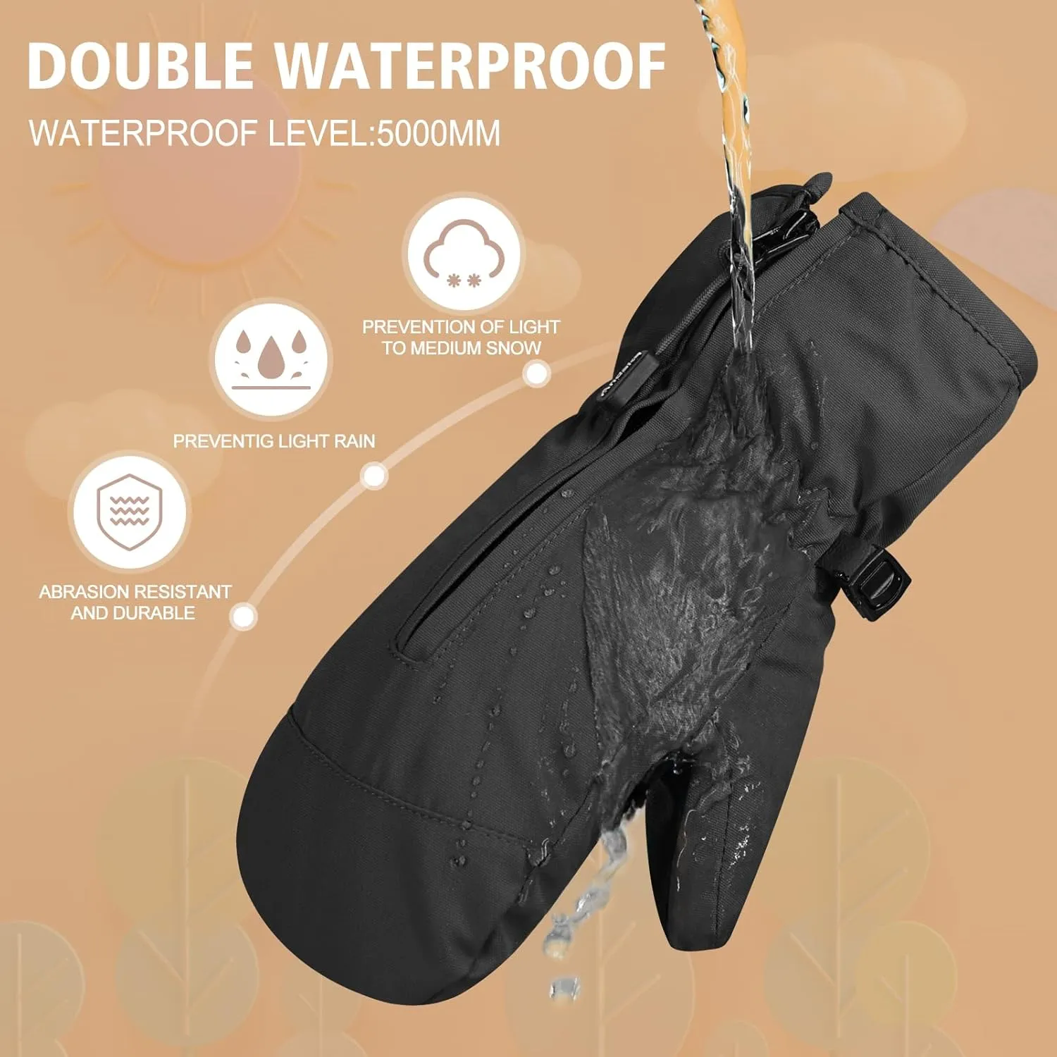 Andake Kids Ski Mittens Gloves Waterproof&Breathable Winter Warm Snow Gloves for Ages 1-10 Toddler Baby Girls and Boys