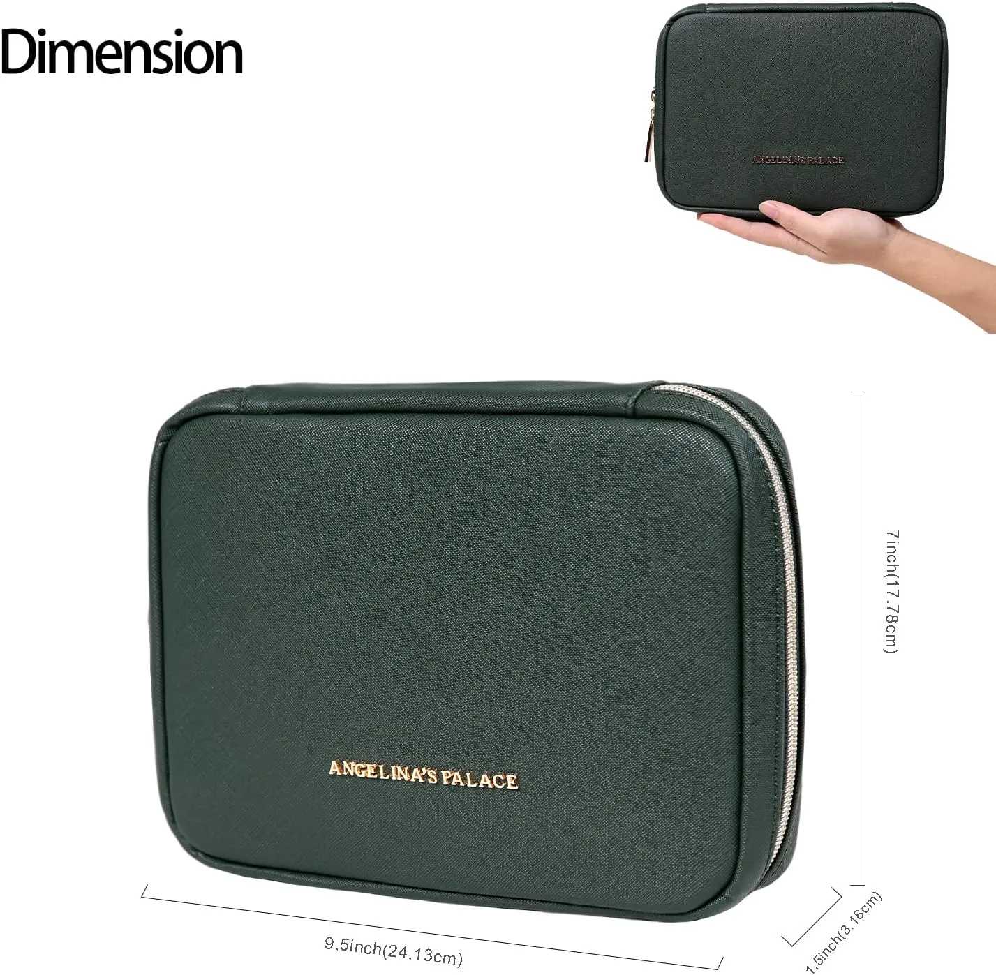 Angelina's Palace Large Jewelry Organizer Case Bridesmaid Gifts Vegan Leather Waterproof Travel Jewelry Storage Bag for Necklace Earring Bracelet Ring(deep evergreen)
