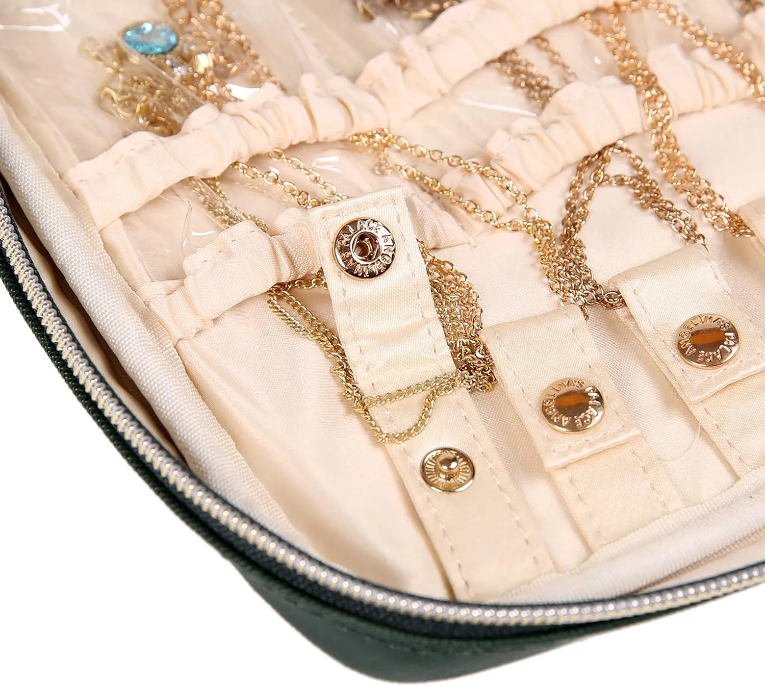 Angelina's Palace Large Jewelry Organizer Case Bridesmaid Gifts Vegan Leather Waterproof Travel Jewelry Storage Bag for Necklace Earring Bracelet Ring(deep evergreen)