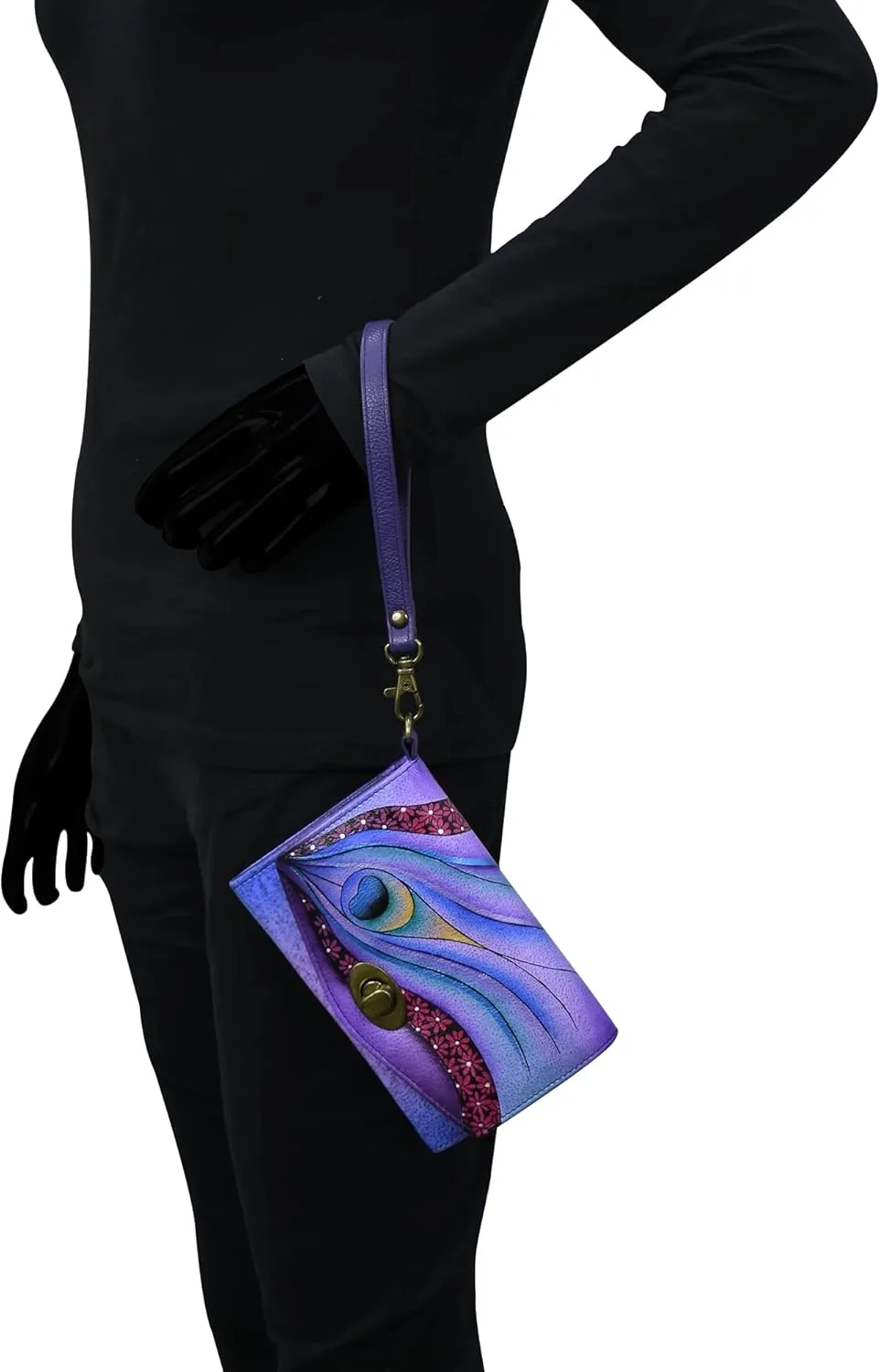 Anna by Anuschka Women's Hand-Painted Genuine Leather Vintage Wristlet Clutch