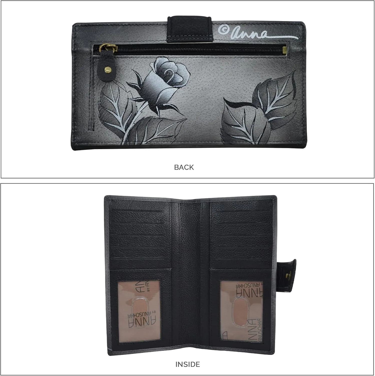 Anna by Anuschka Women's Original Leather Hand-Painted Two Fold Organizer Wallet