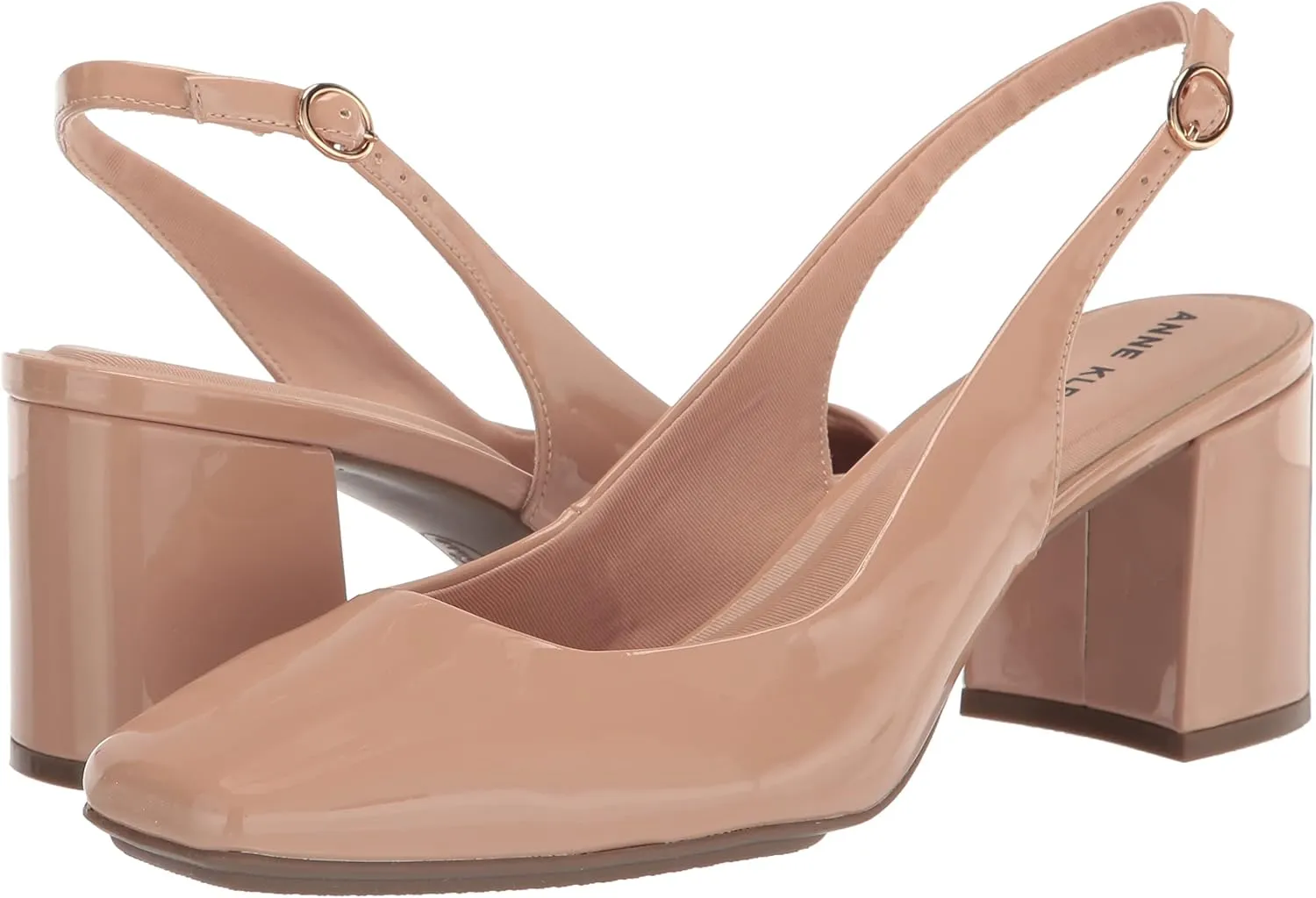 Anne Klein Womens Faux Leather Square Toe Slingback Heels