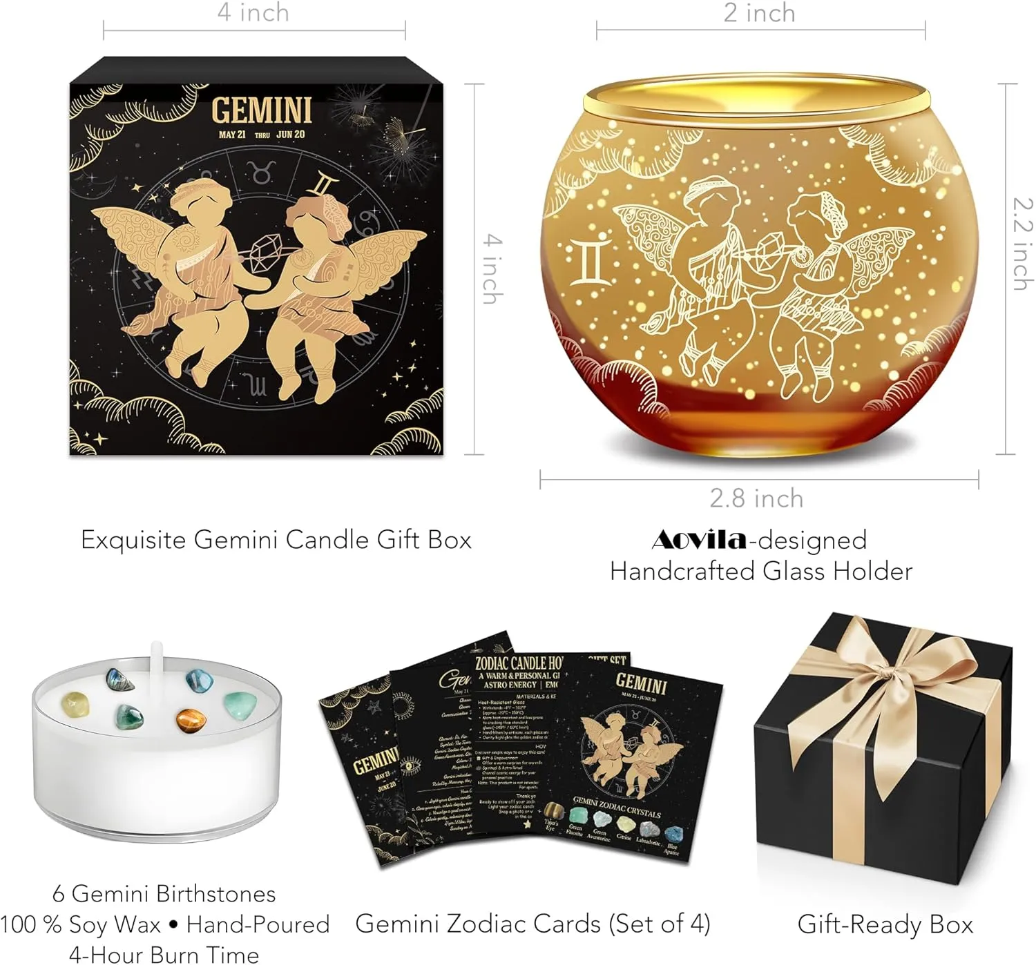 AOVILA Gemini Gifts for Women Gold Votive Candle Holder Tea Light Candle Holder with Tea Light Candle Gift Set for Zodiac Astrology Birthday Gifts Women Mother Home Decor Table Centerpiece