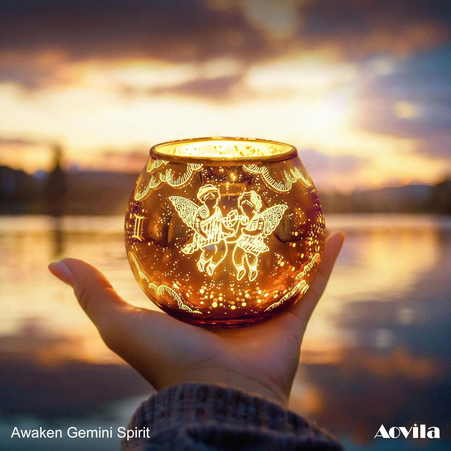 AOVILA Gemini Gifts for Women Gold Votive Candle Holder Tea Light Candle Holder with Tea Light Candle Gift Set for Zodiac Astrology Birthday Gifts Women Mother Home Decor Table Centerpiece