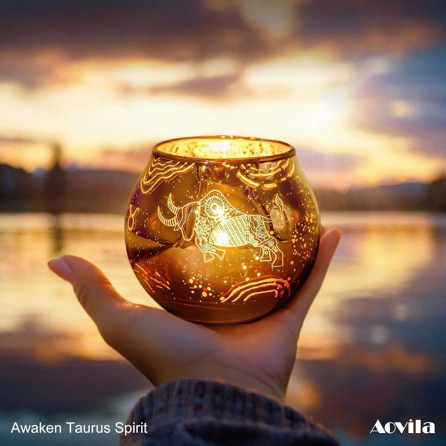 AOVILA Taurus Gifts for Women Gold Votive Candle Holder Tea Light Candle Holder with Tea Light Candle Gift Set for Zodiac Astrology Birthday Gifts Women Mother Home Decor Table Centerpiece