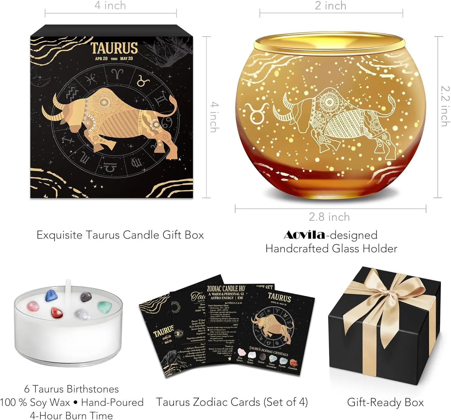 AOVILA Taurus Gifts for Women Gold Votive Candle Holder Tea Light Candle Holder with Tea Light Candle Gift Set for Zodiac Astrology Birthday Gifts Women Mother Home Decor Table Centerpiece