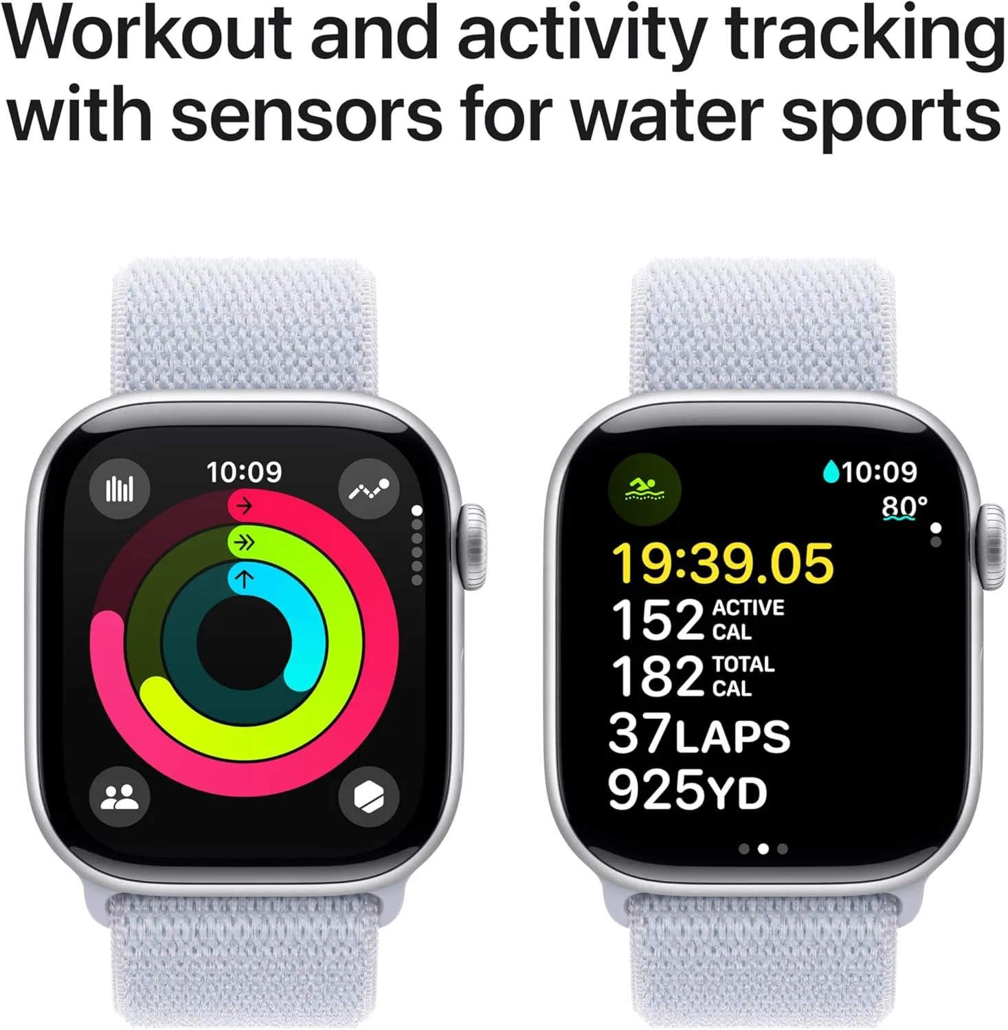 Apple Watch Series 10 [GPS 42mm case] Smartwatch with Silver Aluminium Case with Blue Cloud Sport Loop. Fitness Tracker, ECG App, Always-On Retina Display, Carbon Neutral