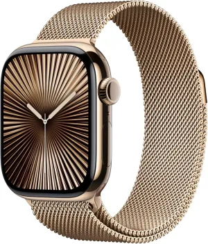 Apple Watch Series 10 [GPS   Cellular 42mm case] Smartwatch with Gold Titanium Case with Gold Milanese Loop. Fitness Tracker, ECG App, Always-On Retina Display, Carbon Neutral
