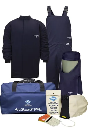 ArcGuard, CAT 4, 40 Cal Arc Flash Kit with FR Short Coat and Bib Overall, Standard Hood, Safety Glasses, and Gear Bag, X-Large, Glove Size 10, KIT4SC404X10