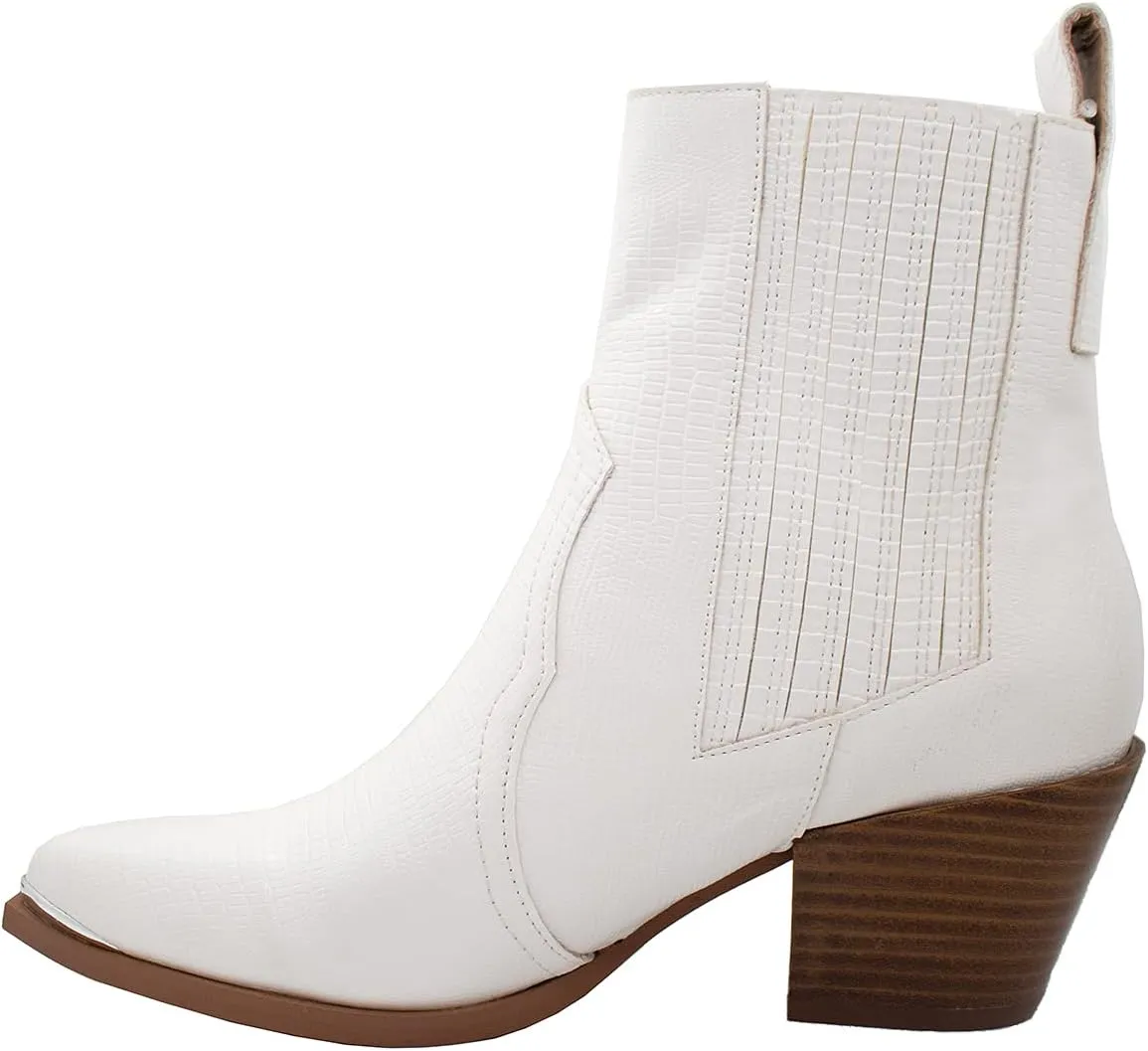 ARiderGirl Eleanor Women's Western Booties Animal Print Slip On Pointed Toe Stacked Heel Ankle Boots