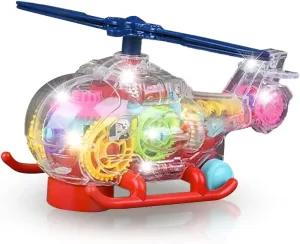 ArtCreativity Light Up Transparent Toy Helicopter for Kids, 1PC, Bump and Go Toy Car with Colorful Moving Gears, Music, and LED Effects, Fun Educational Toy for Kids, Great Birthday Gift Idea