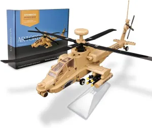 ArtorBricks AH-64 Apache Airplane Military Building Set with Display Stand - 183-Piece Model Kit for Adults, Collectors & Enthusiasts, Premium Gift Box Packaging for Holiday & Birthday Present