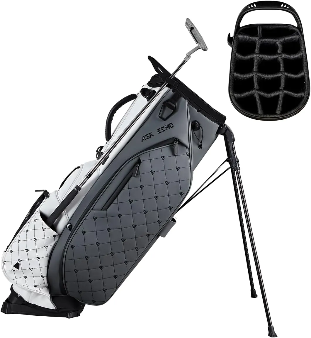 ASK ECHO Golf Prestige-14 Way Full Length Hybrid Stand Bag – Premium Leather, External Putter Clip