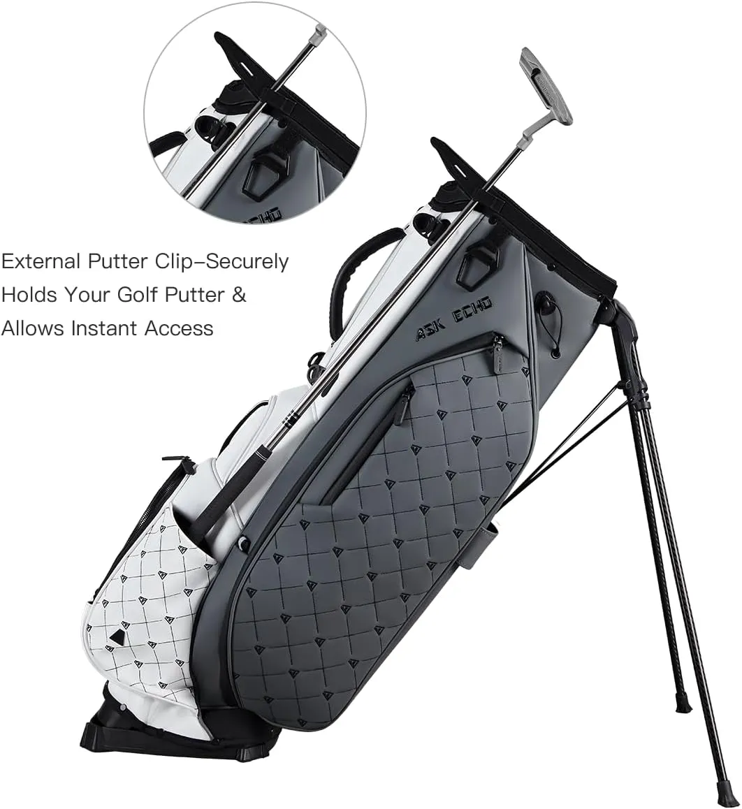ASK ECHO Golf Prestige-14 Way Full Length Hybrid Stand Bag – Premium Leather, External Putter Clip