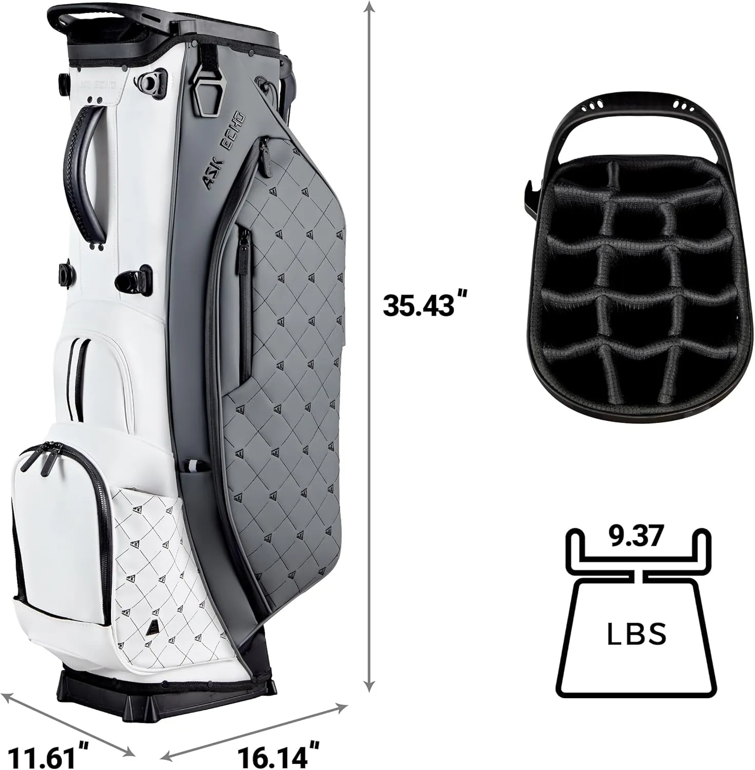 ASK ECHO Golf Prestige-14 Way Full Length Hybrid Stand Bag – Premium Leather, External Putter Clip