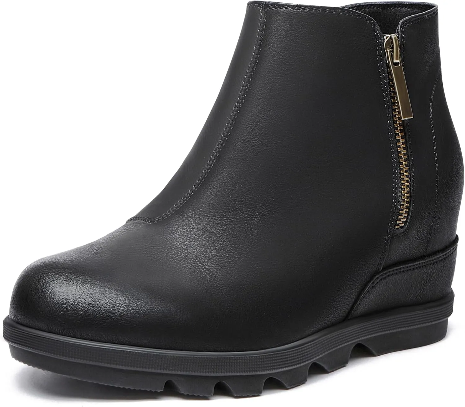 Athlefit Women's Wedge Ankle Boots Fashion Side Zipper Hidden Leather Wedge Booties
