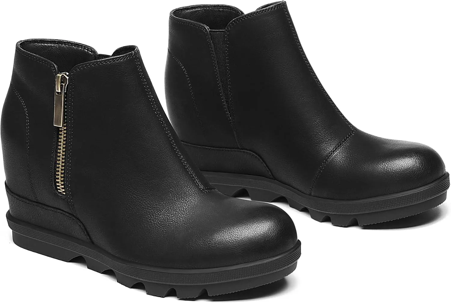 Athlefit Women's Wedge Ankle Boots Fashion Side Zipper Hidden Leather Wedge Booties