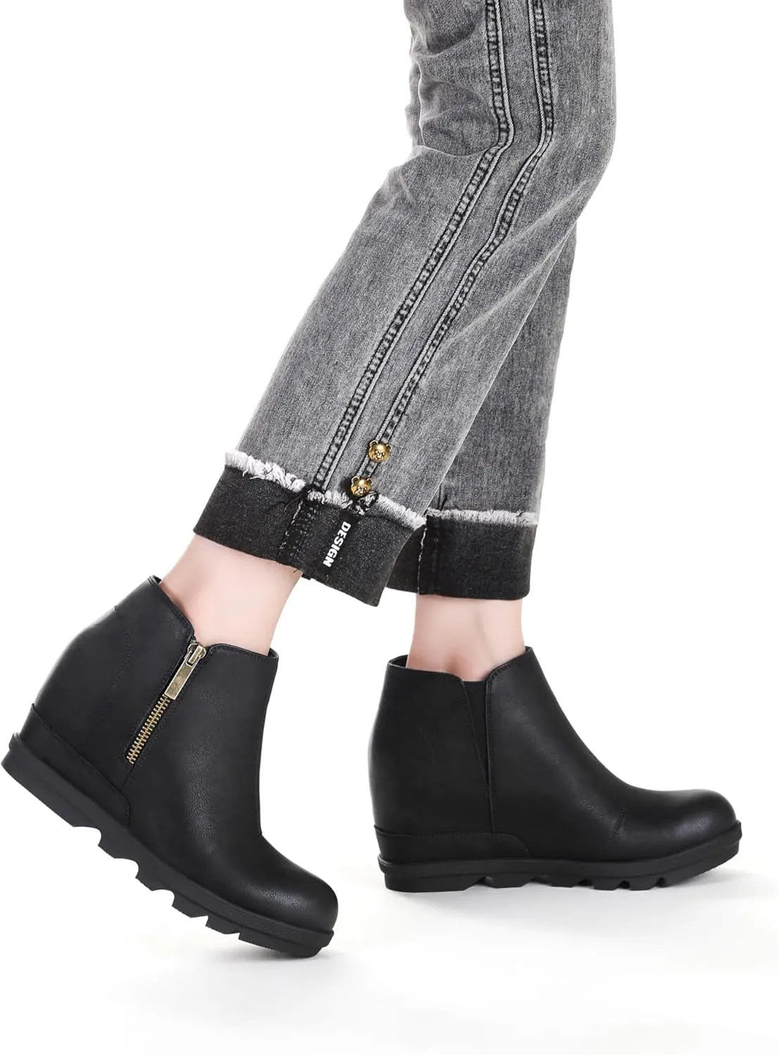 Athlefit Women's Wedge Ankle Boots Fashion Side Zipper Hidden Leather Wedge Booties