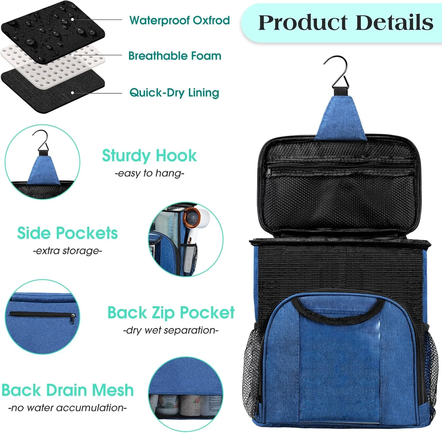 Attmu Portable Shower Caddy College Tote Bag, Quick Dry Hanging Toiletry Bag, Large Capacity Mesh Shower Caddy Portable for College Dorm Room Essentials for Boys and Girls for Bath Camping (Blue)