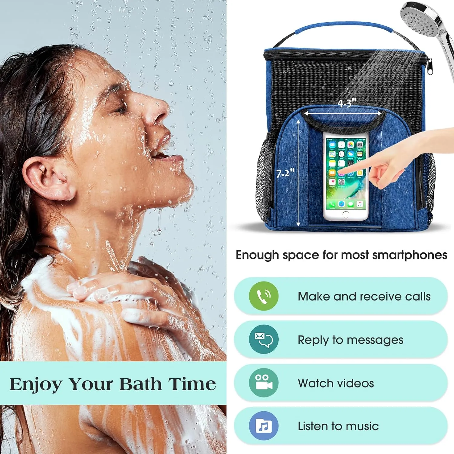 Attmu Portable Shower Caddy College Tote Bag, Quick Dry Hanging Toiletry Bag, Large Capacity Mesh Shower Caddy Portable for College Dorm Room Essentials for Boys and Girls for Bath Camping (Blue)