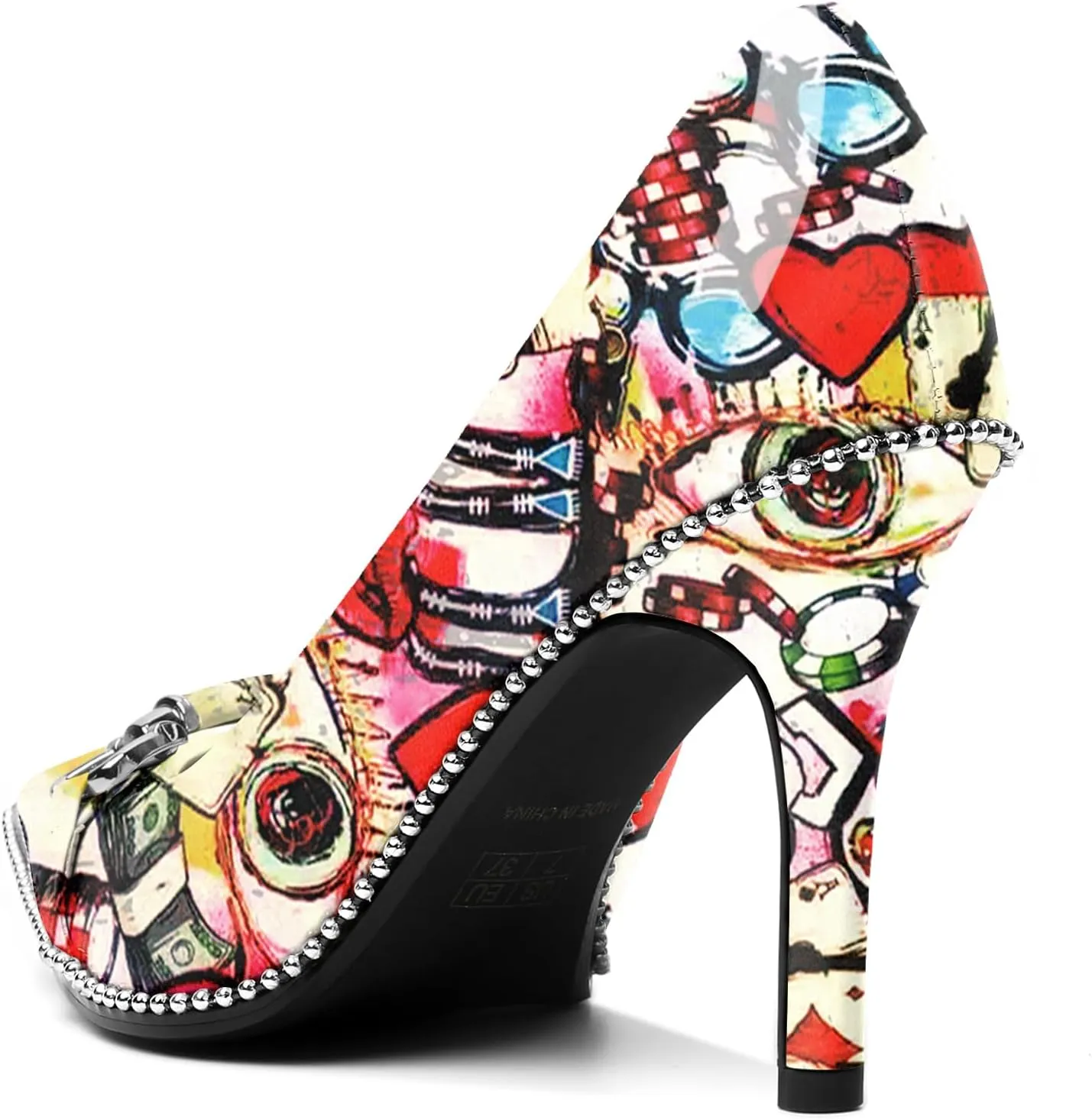 AUMOTED Women Beaded Pumps Pointed Toe Buckle Bow High Heel Stilettos Slip On 3.5 Inch Dress Shoes Office Party Patent Leather US Size 5-13