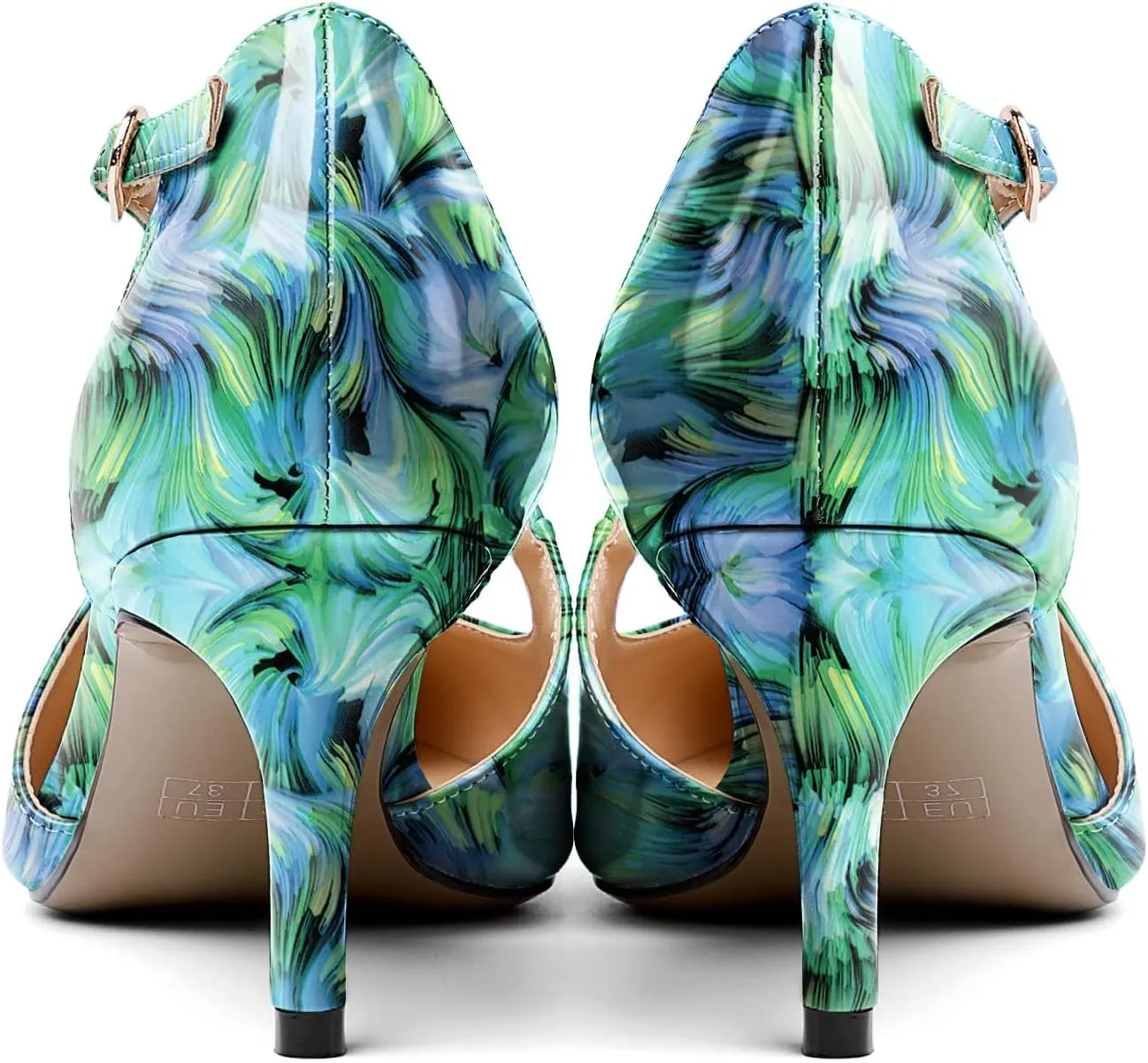 AUMOTED Women Criss Cross Heels Pointed Toe Slip On 2.5 Inch Stilettos High Heel Pumps Ankle Strap Adjustable with Buckle Leather Patent Fashion Dress Shoes for Casual Work US Size 5-13