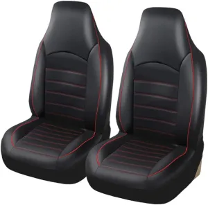 AUTOYOUTH PU Leather Front Car Seat Covers Universal and Compatible High Back Bucket Car Seat Cover Auto Interior Front Seat Cover/Protector (Black & Red)