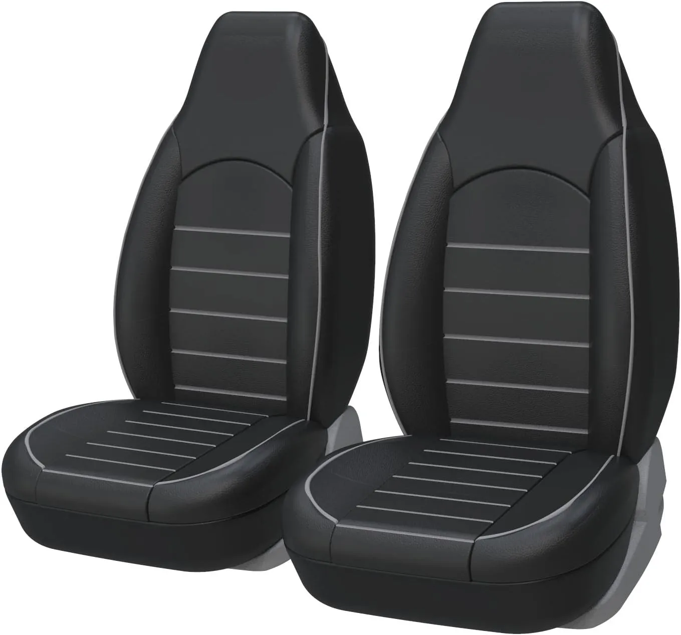 AUTOYOUTH PU Leather Front Car Seat Covers Universal and Compatible High Back Bucket Car Seat Cover Auto Interior Front Seat Cover/Protector (Black Gray)
