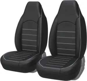 AUTOYOUTH PU Leather Front Car Seat Covers Universal and Compatible High Back Bucket Car Seat Cover Auto Interior Front Seat Cover/Protector (Black Gray)