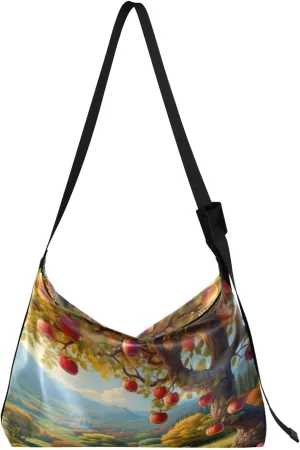 Autumn Apple Trees Large Leather Crossbody Bag, Fashion Crossbody Bag, Man Leather Bag