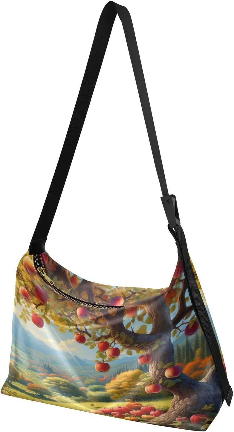 Autumn Apple Trees Large Leather Crossbody Bag, Fashion Crossbody Bag, Man Leather Bag