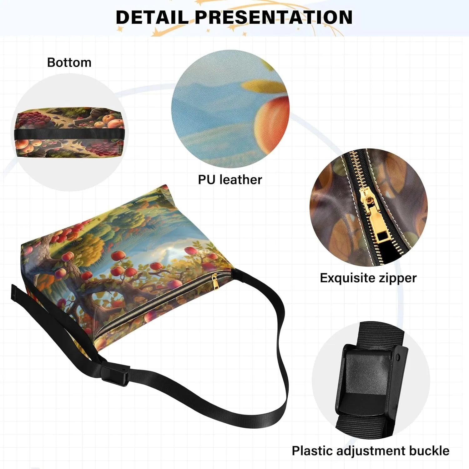 Autumn Apple Trees Large Leather Crossbody Bag, Fashion Crossbody Bag, Man Leather Bag