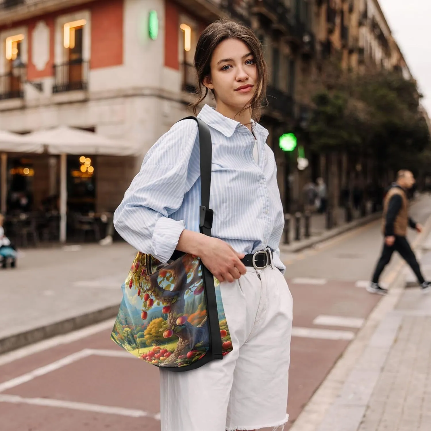 Autumn Apple Trees Large Leather Crossbody Bag, Fashion Crossbody Bag, Man Leather Bag