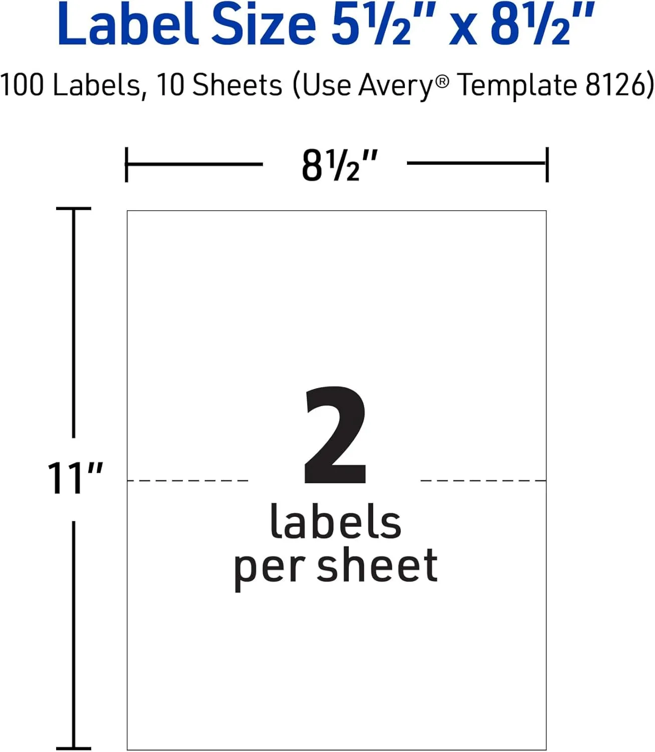 Avery Half-Sheet Printable Shipping Labels, 5.5" x 8.5" Customizable Stickers, White, 50 per Pack, 100 Blank Mailing Labels Total, Great for Mailing, Shipping, Organizing, and More (2-Pack of 8126)