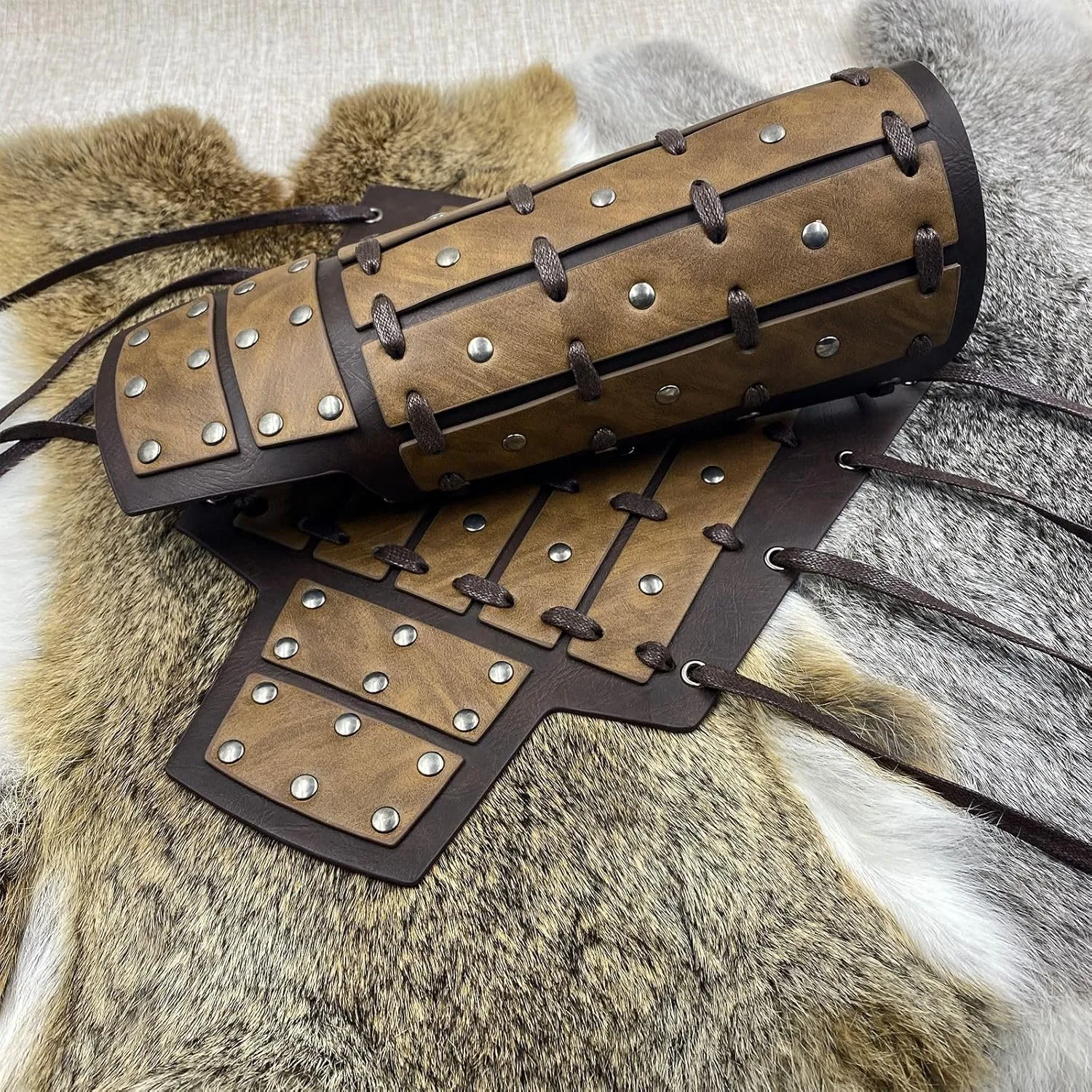 AZORA Leather Gauntlet Wristband Medieval Bracers Wrist Band Buckle Wide Bracer Arm Armor Cuff 2 Pcs
