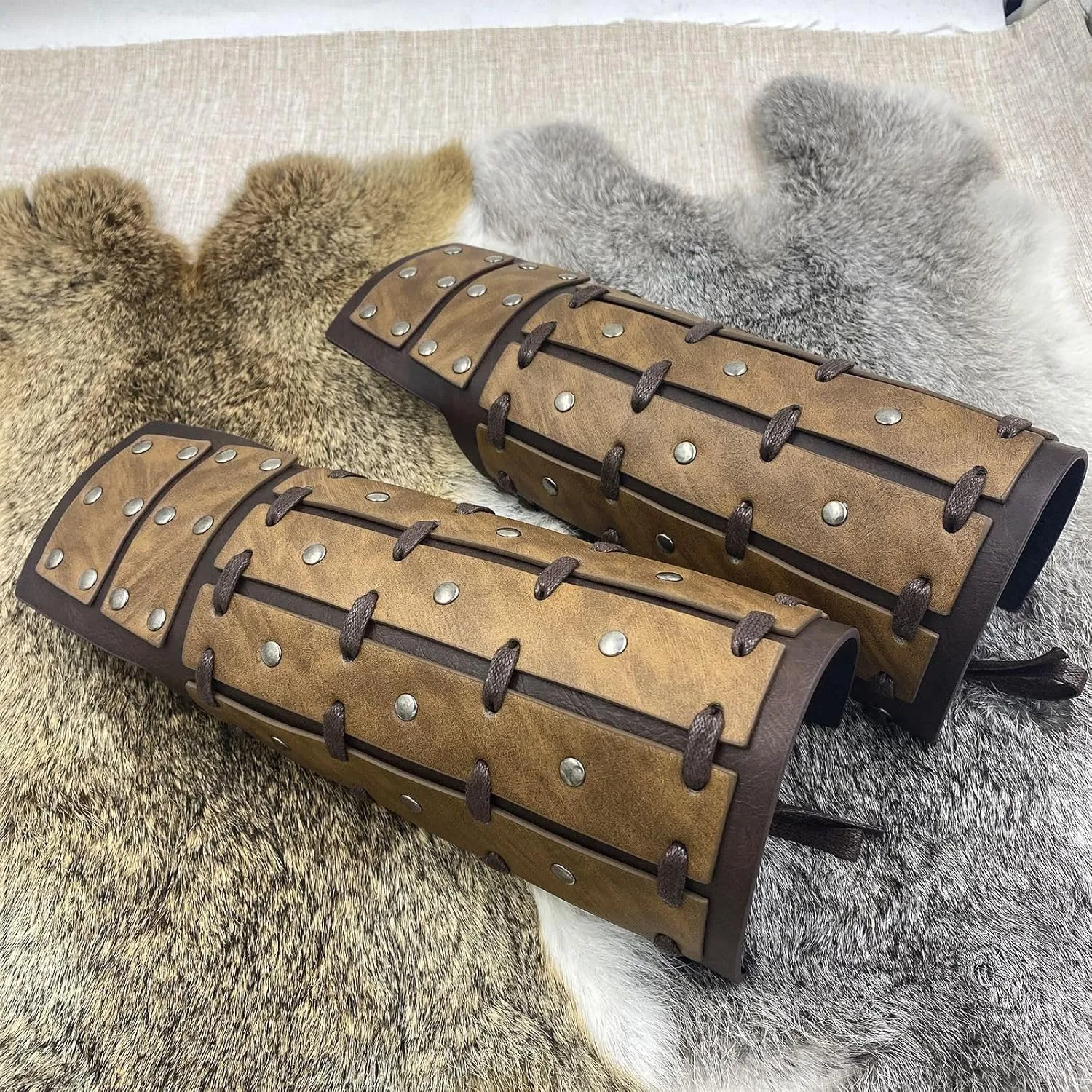 AZORA Leather Gauntlet Wristband Medieval Bracers Wrist Band Buckle Wide Bracer Arm Armor Cuff 2 Pcs