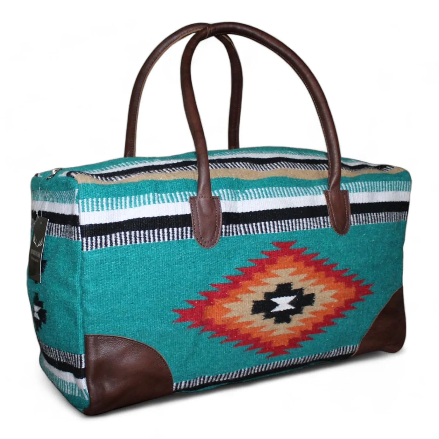 Aztec Large Weekender Southwestern Duffel Bag Saddle Blanket Bag 100% Leather Handles (Kelsey)