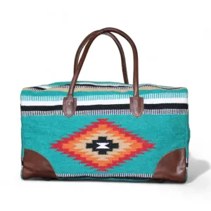 Aztec Large Weekender Southwestern Duffel Bag Saddle Blanket Bag 100% Leather Handles (Kelsey)