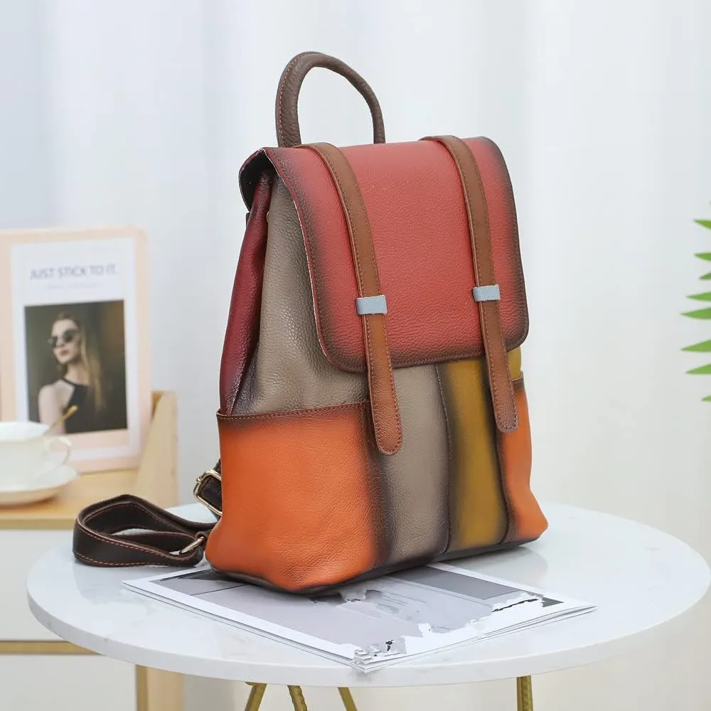Backpack Women Travel Bag Leather Daypack Retro Outdoor Backpack, Red, One Size