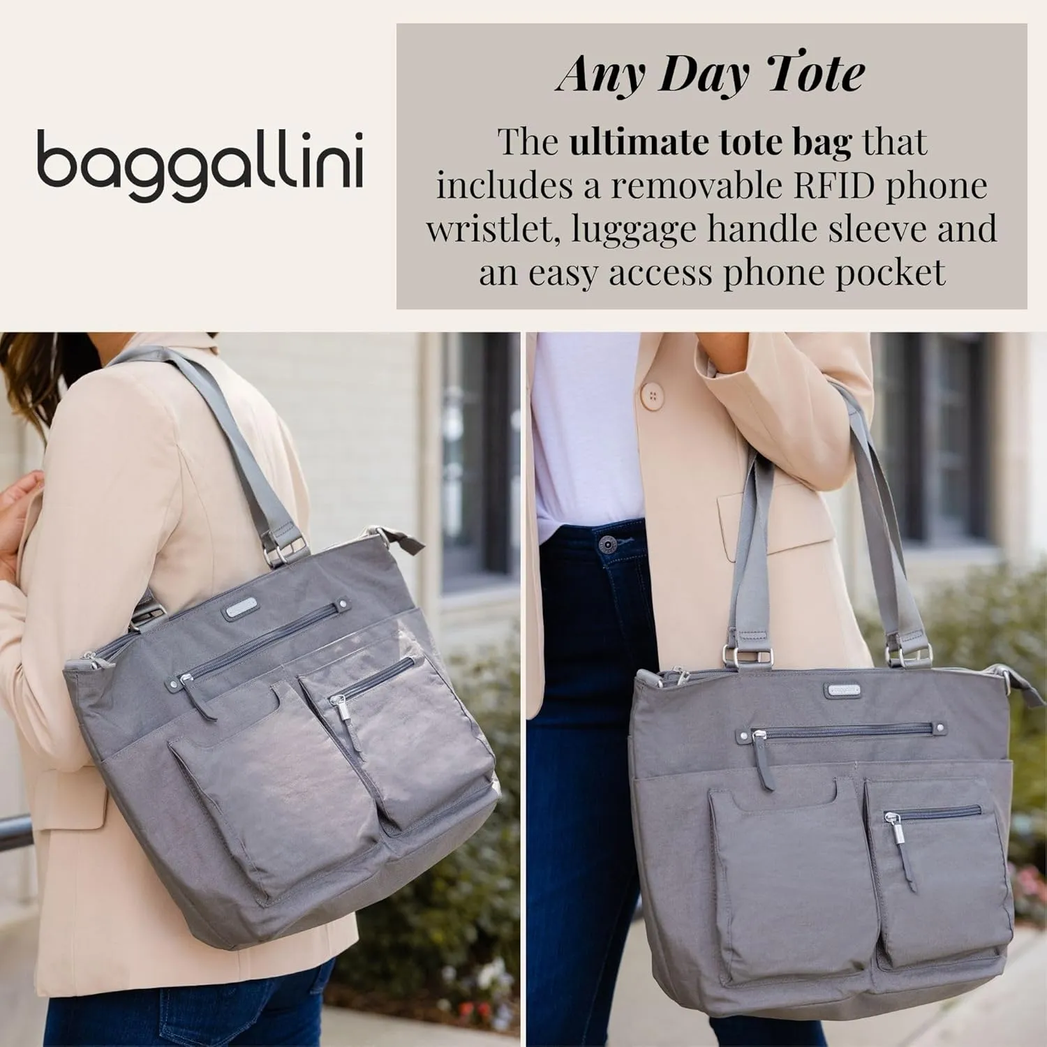 Baggallini Any Day Tote with RFID Phone Wristlet
