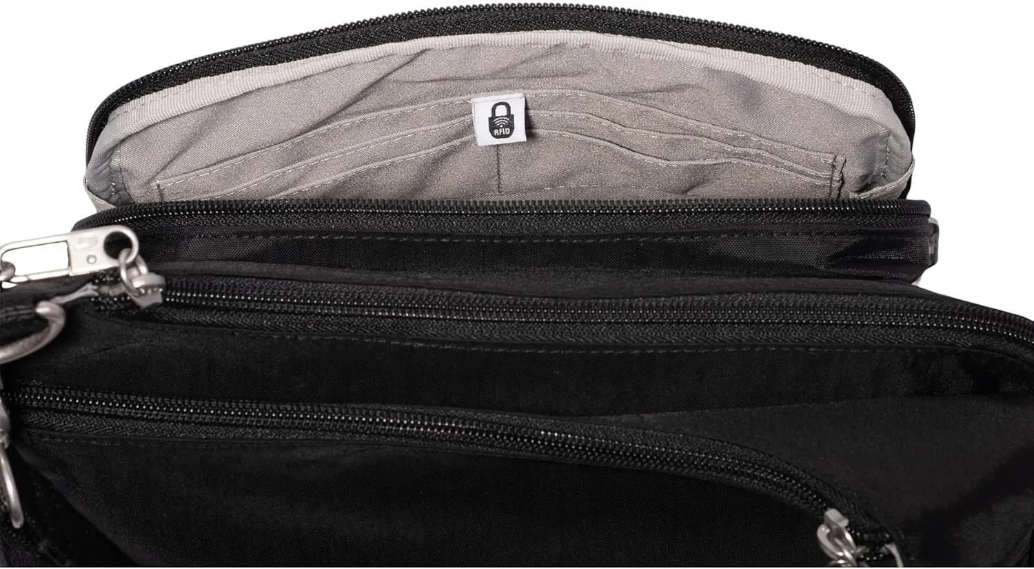 Baggallini Securtex Anti-Theft Crossover Crossbody Bag for Travel 11”w X 8.5”h, RFID, Built-in Wallet, Locking Zippers
