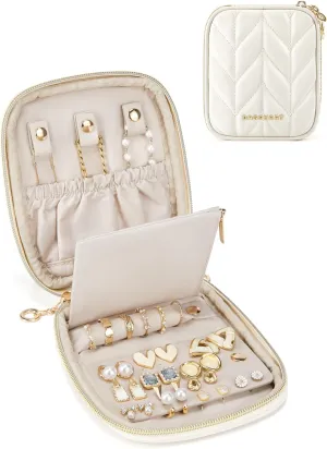 BAGSMART Travel Jewelry Case Jewelry Box Organizers and Storage Earings Holder Organizer for Women for Necklaces, Bracelets, Rings-Beige