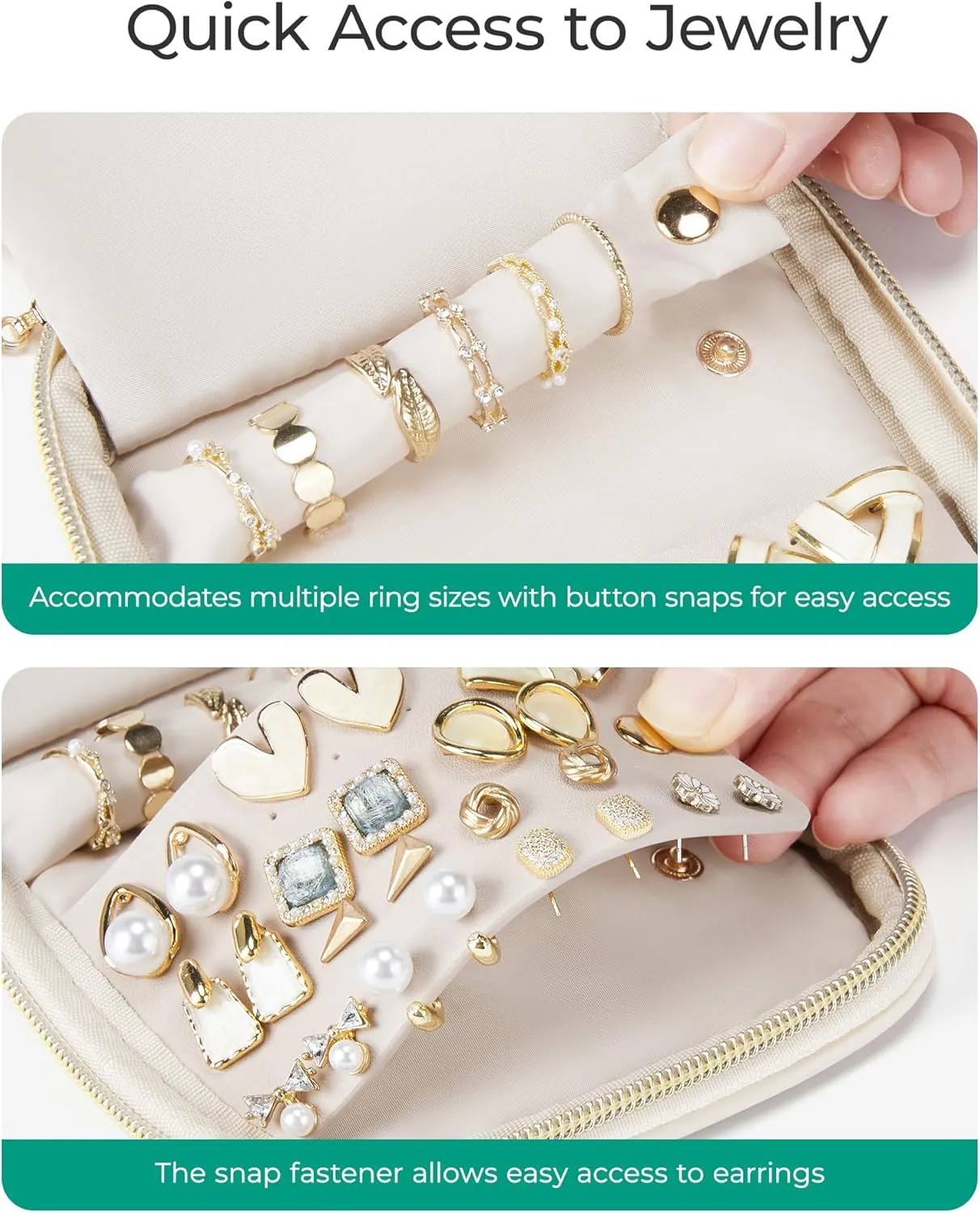 BAGSMART Travel Jewelry Case Jewelry Box Organizers and Storage Earings Holder Organizer for Women for Necklaces, Bracelets, Rings-Beige
