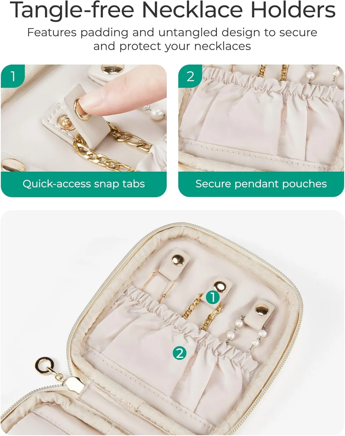 BAGSMART Travel Jewelry Case Jewelry Box Organizers and Storage Earings Holder Organizer for Women for Necklaces, Bracelets, Rings-Beige