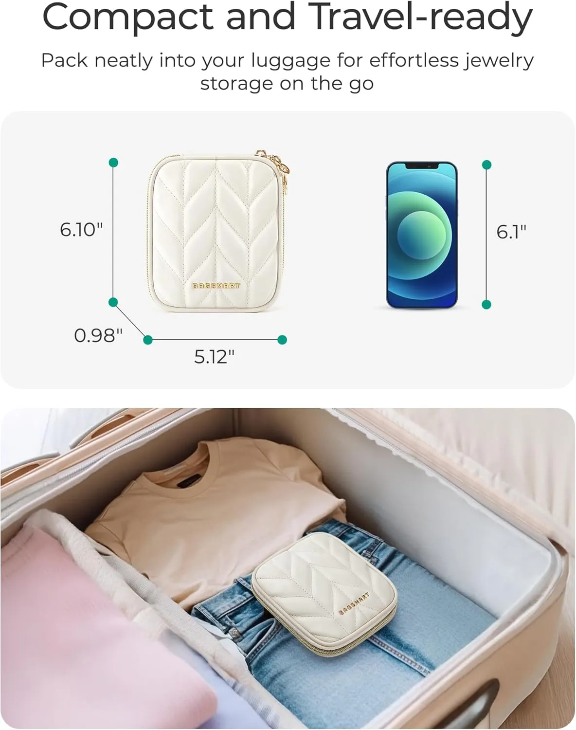 BAGSMART Travel Jewelry Case Jewelry Box Organizers and Storage Earings Holder Organizer for Women for Necklaces, Bracelets, Rings-Beige